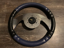 Load image into Gallery viewer, Faker Black/Blue Leather 350mm 2 Spoke Wheel
