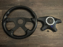 Load image into Gallery viewer, WD 350mm Black Burlwood/Leather Combination Wheel
