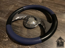 Load image into Gallery viewer, Faker Black/Blue Leather 350mm 2 Spoke Wheel

