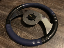 Load image into Gallery viewer, Faker Black/Blue Leather 350mm 2 Spoke Wheel
