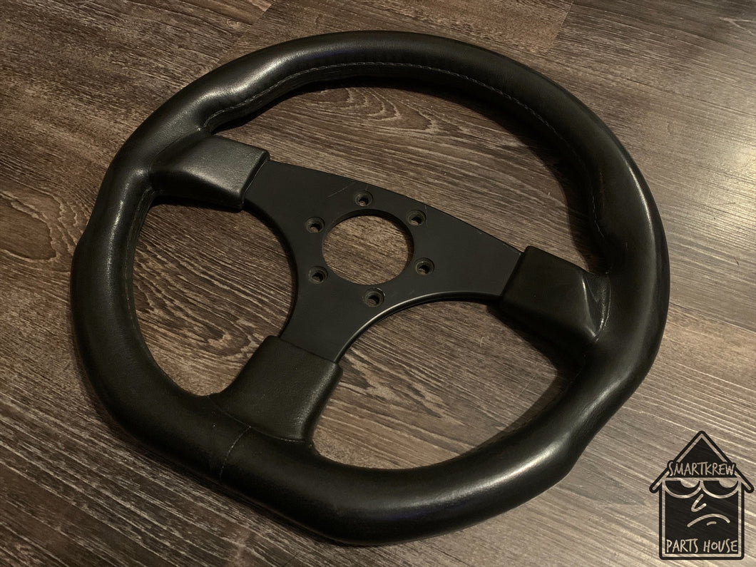Italian Made 335mm D-Shape Black Leather Wheel