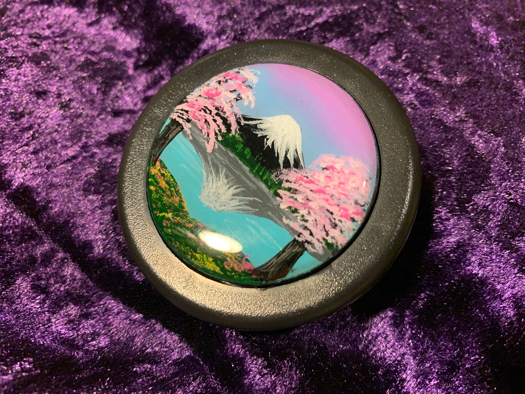 Hand Painted Mt. Fuji/Cherry Blossom Horn Button