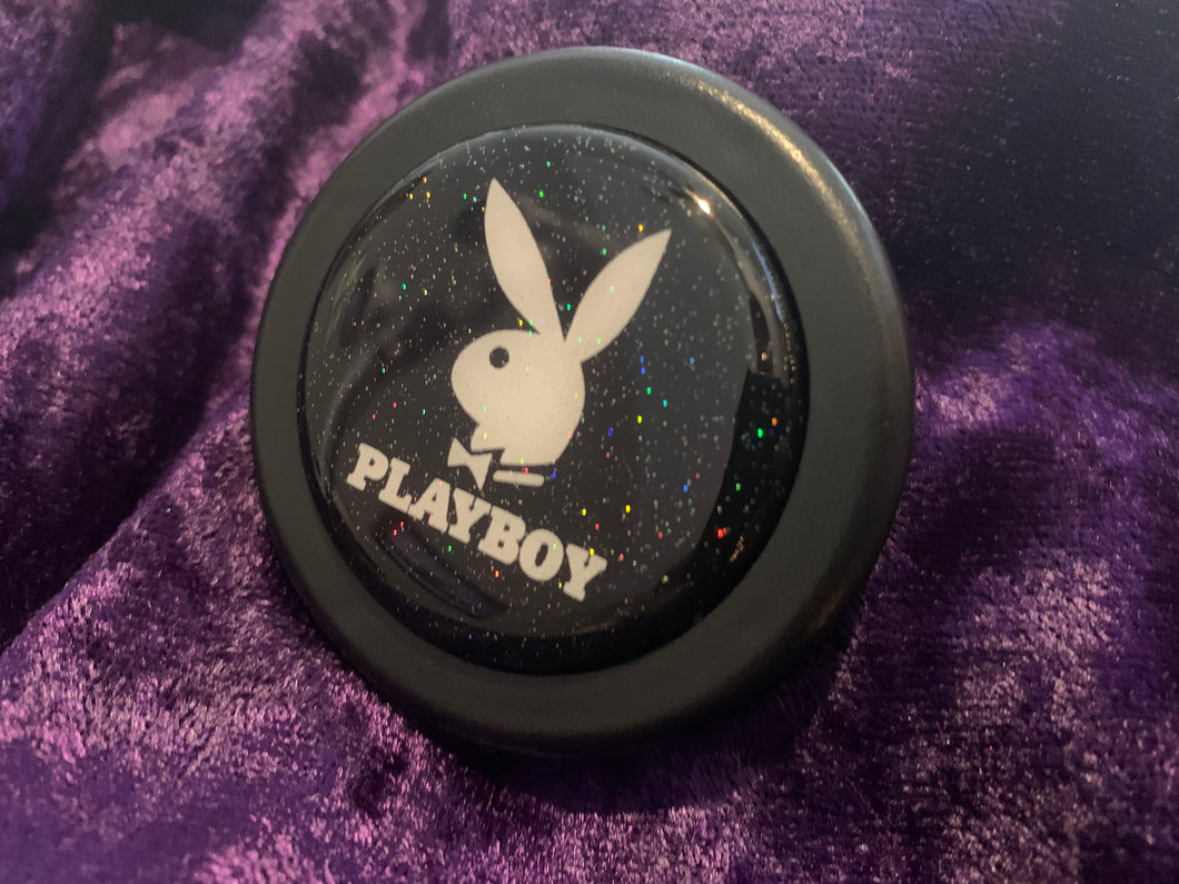 Handmade Playboy Glitter Horn Button